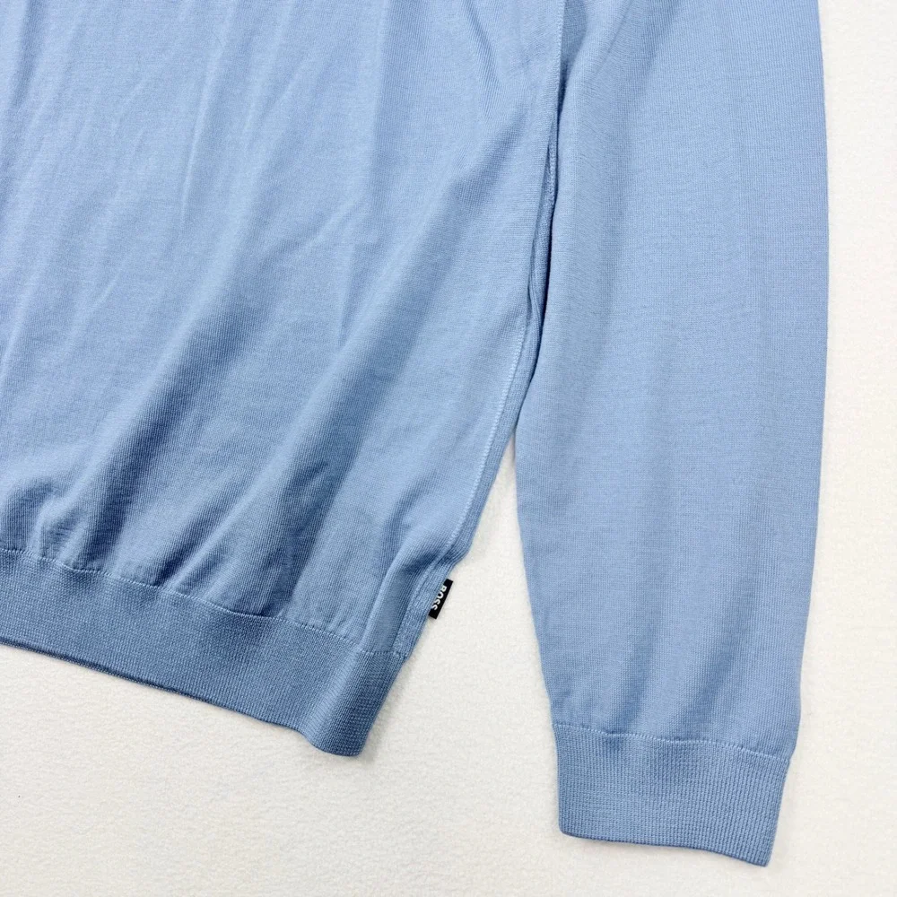 Boss Leno P Virgin Italian Wool Crewneck Sweater L Mens Pastel Blue Light NWT - Picture 3 of 9
